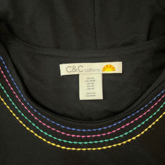 C & C California Dress Size M Jersey Tank T Shirt Black Rainbow - Picture 1 of 8